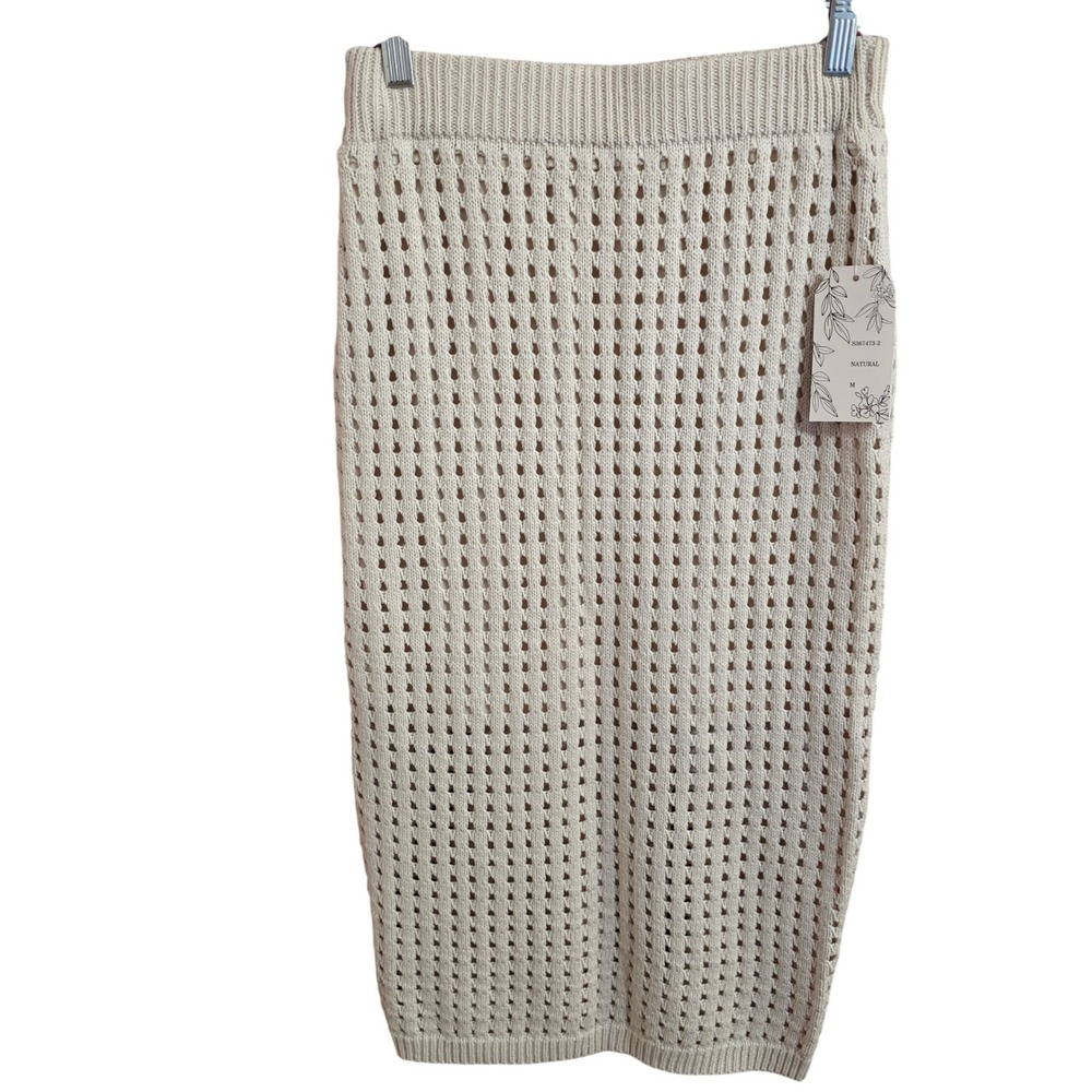 Willow & Wind Natural Crochet Knit Midi Skirt Cream Beige Womens M NWT